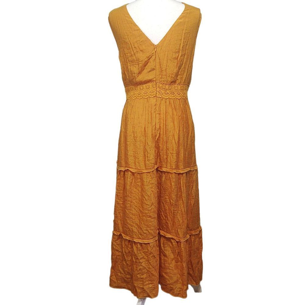 J Gee Yellow Lined Tiered Sleeveless V-Neck Maxi Dress 3X